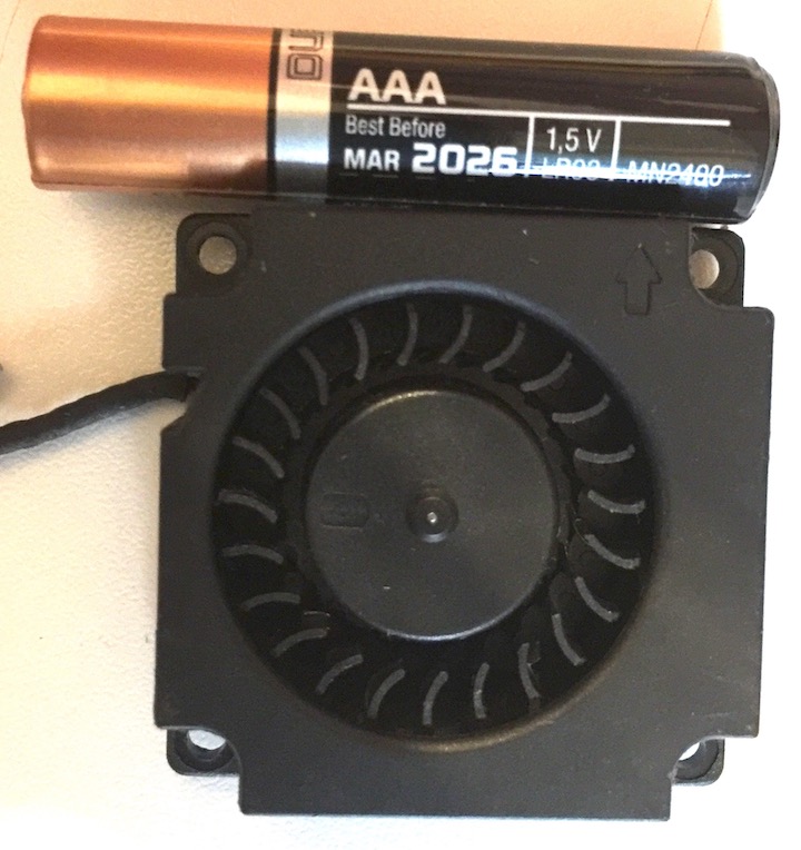 Fan near an AAA battery