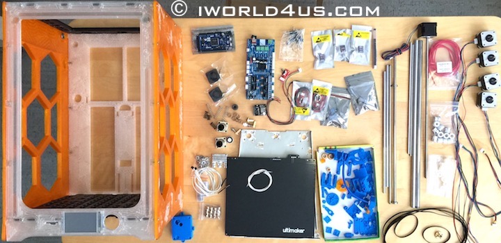Parts overview for the DIY Ultimaker 3 4 Extended ++ 3D printer